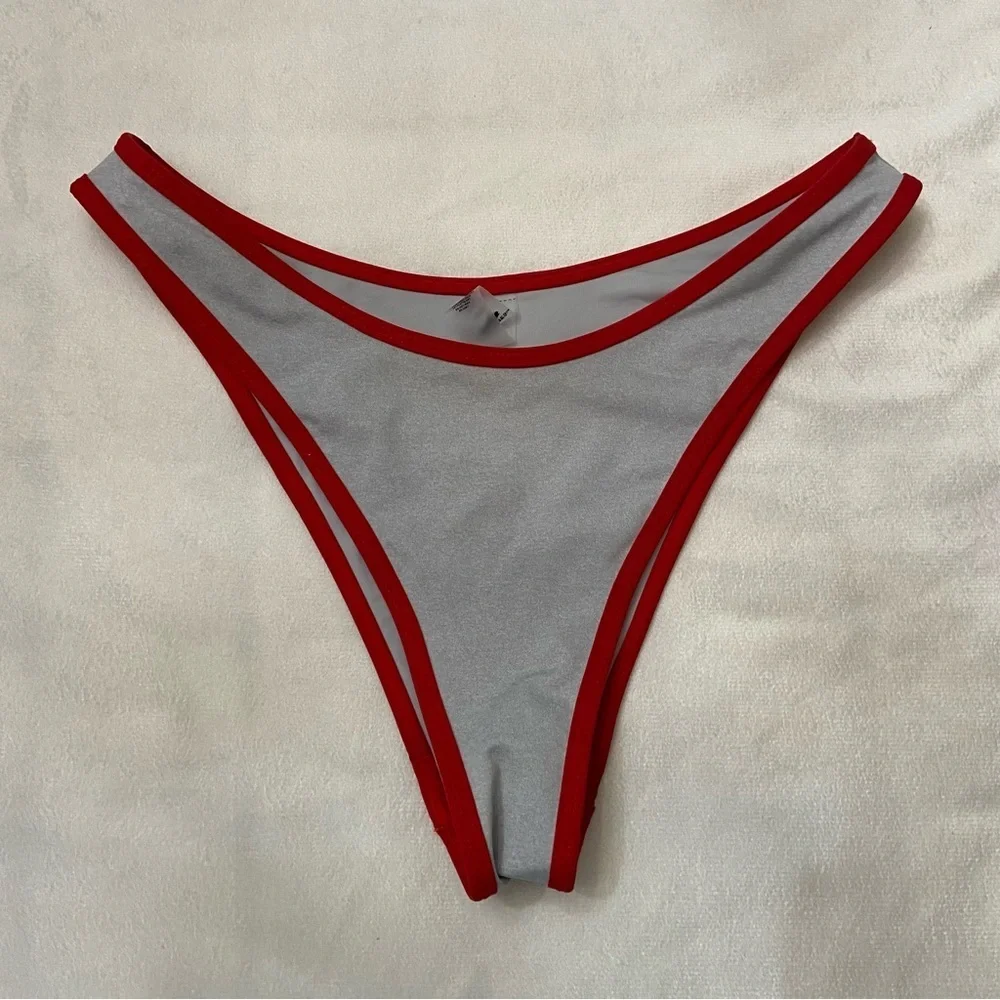 New! Frankie's Bikinis Dove Red and Gray binded Bikini Bottom 3999